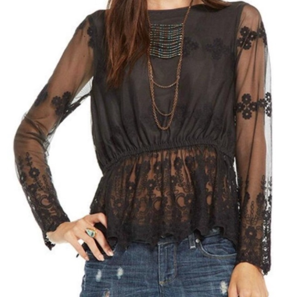 Chaser black lace peplum top, Small - Picture 1 of 6